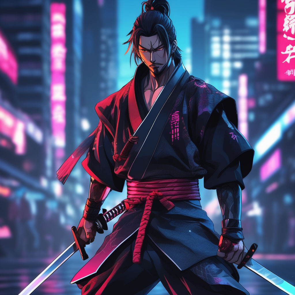 Download wallpaper look, anime, art, samurai, guy, Shimazu