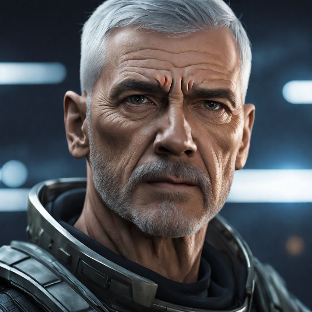 Man with dark medium hair cyberpunk mercenary streetwear muscular soldier  fighter tactical face portrait