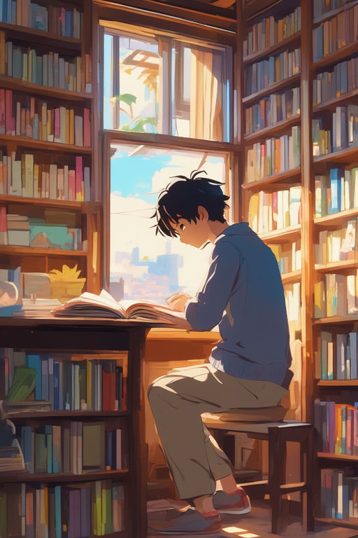 anime boy reading a book