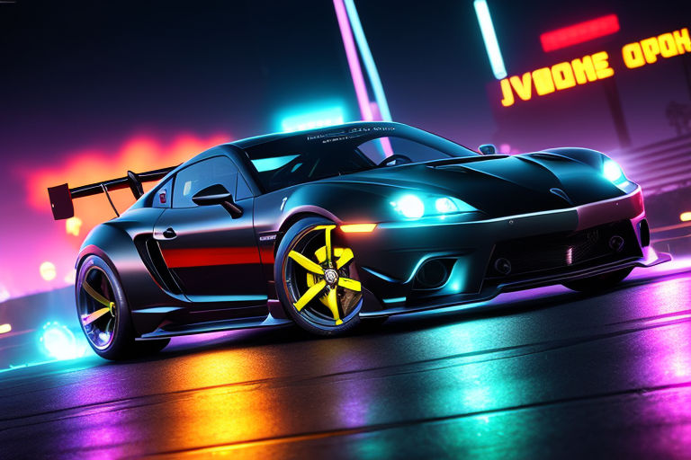 street racing cars with neon lights