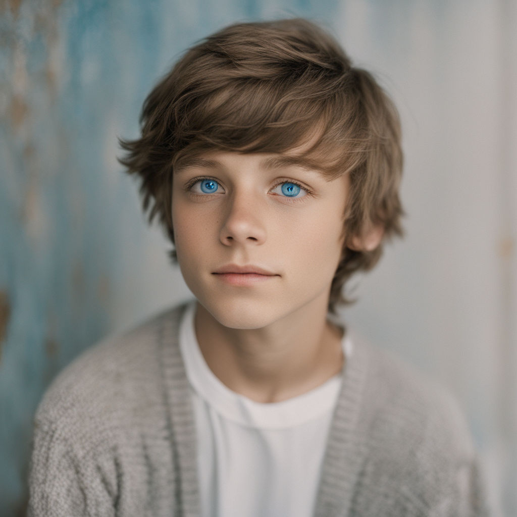 14 year old boy with brown hair and blue eyes