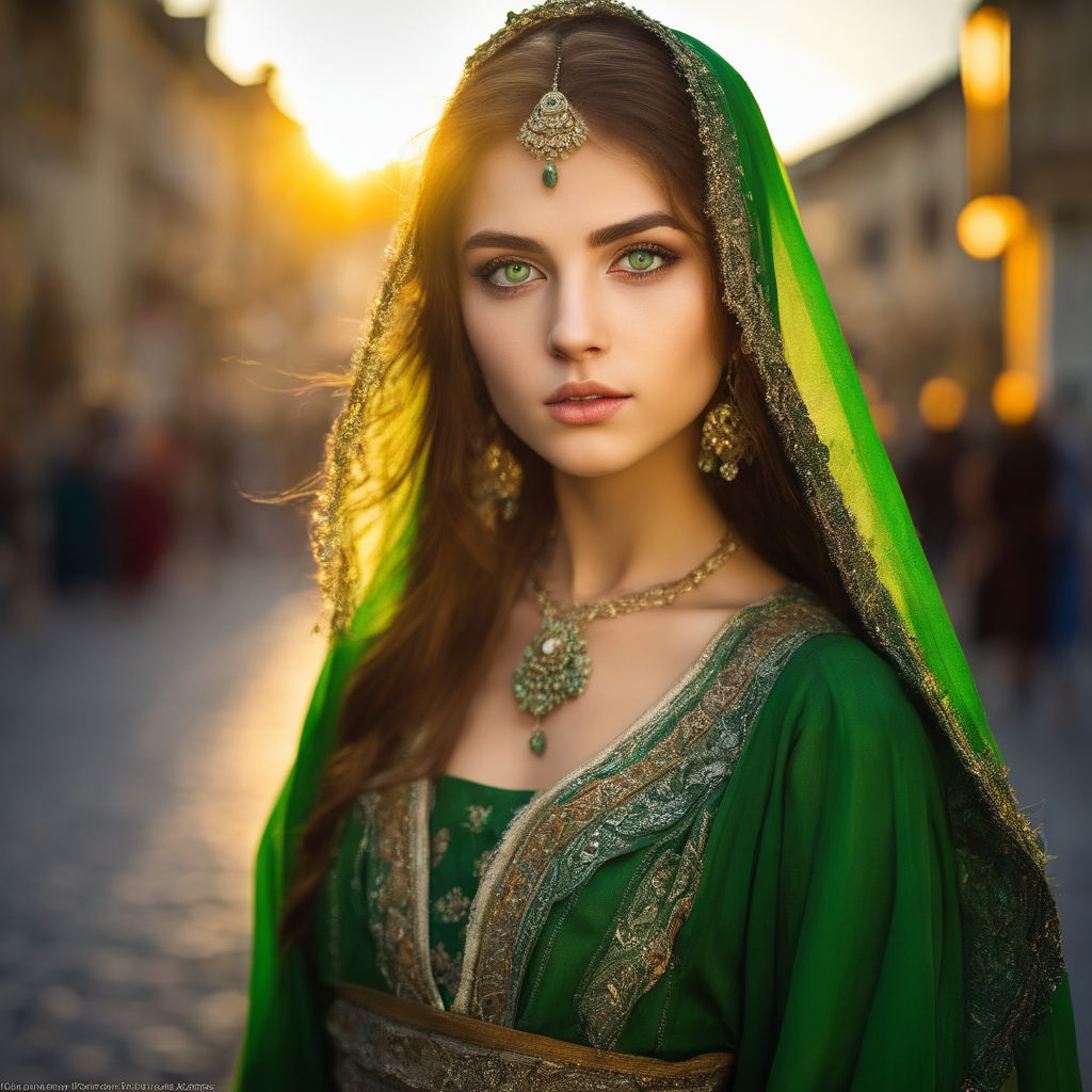 Pakistani girl in White and green dress