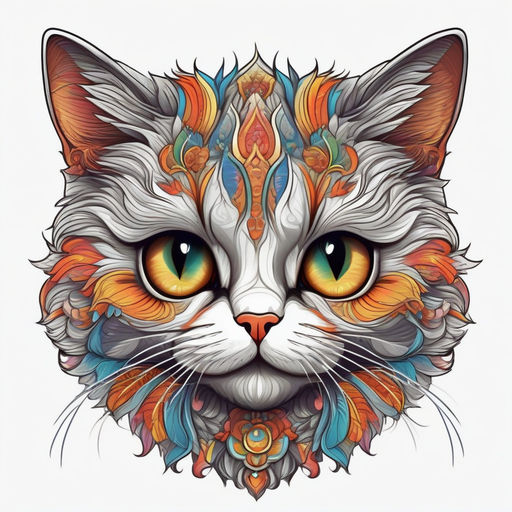 Printable Fractal Cat by Louis Wain - weird, odd, psychedelic art