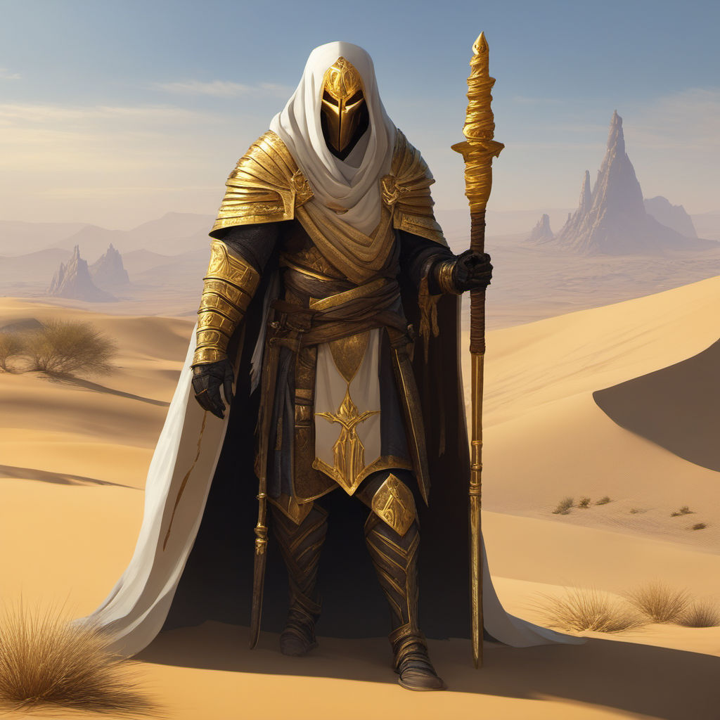 Fantasy male character. desert environment" - Playground AI