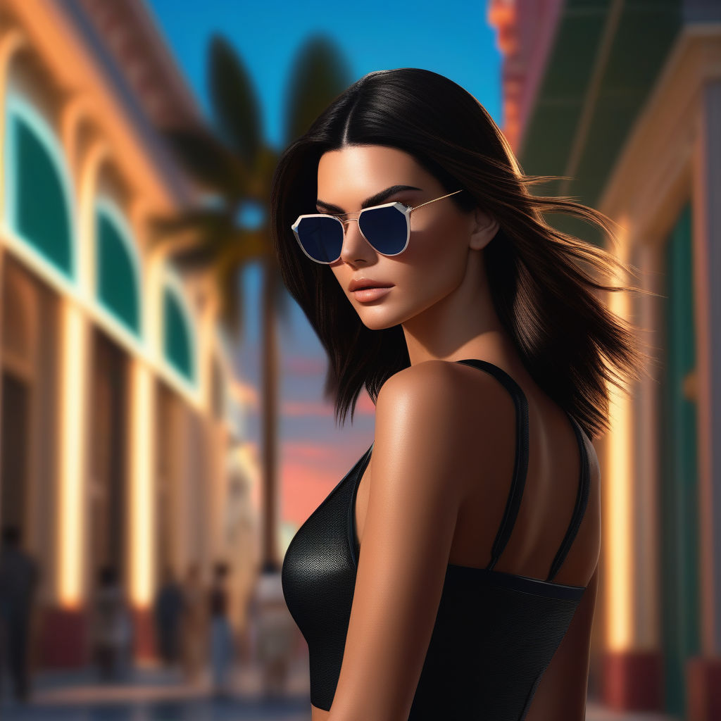 realistic full body portrayal of a beautiful young woman with sunglasses  with a brunette ponytail - Playground