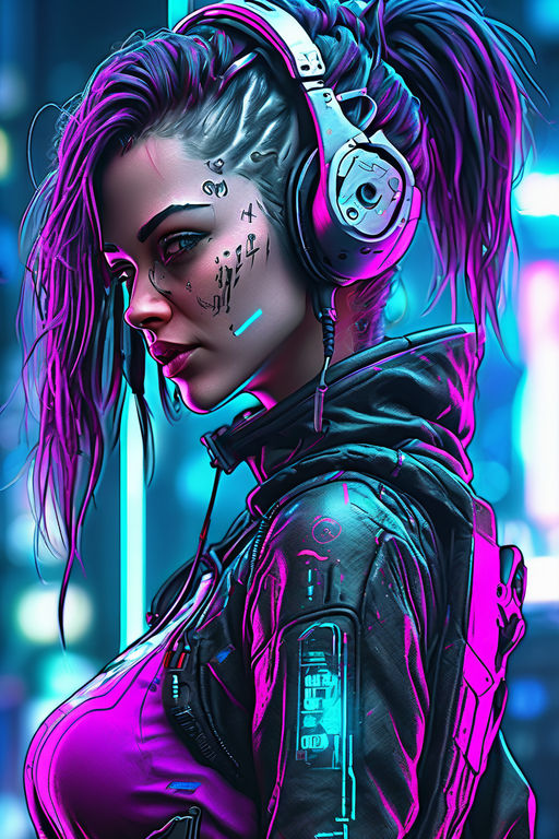 cyberpunk girl, colorful drawing art,digital illustration, comic