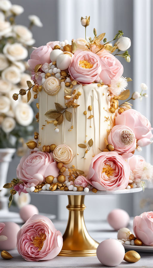 An opulent three-tiered cake adorned with cascading golden drips