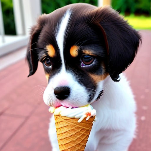 cute puppy eating ice cream