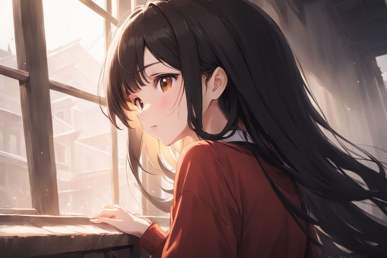 An Anime Girl Of Dark Hair And Long Black Hair Background, Anime