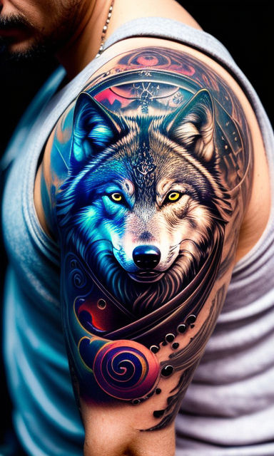 Colorful Abstract Wolf Tattoo