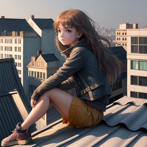 anime girl standing on roof, trending on pixiv | Stable Diffusion