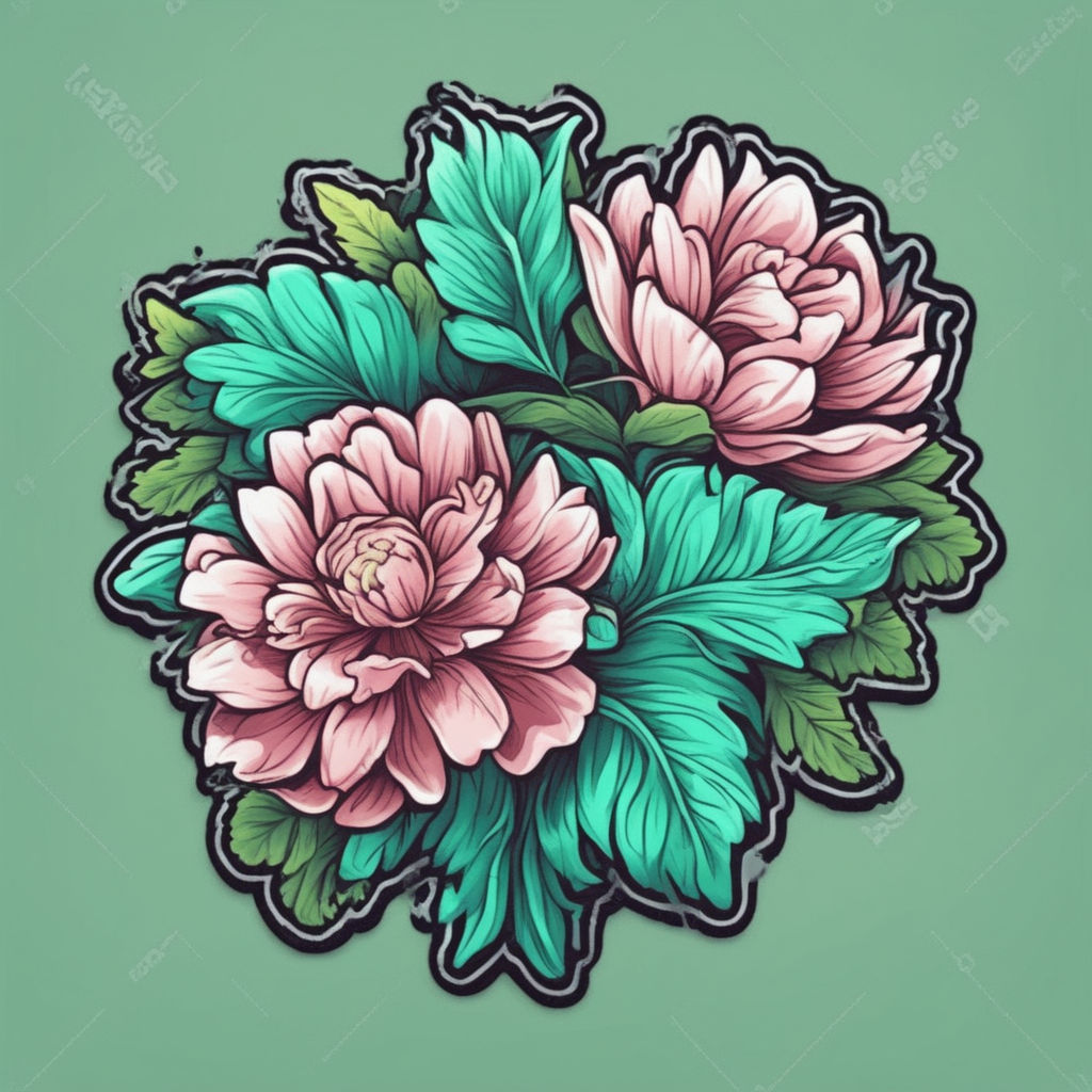 traditional peony tattoo flash