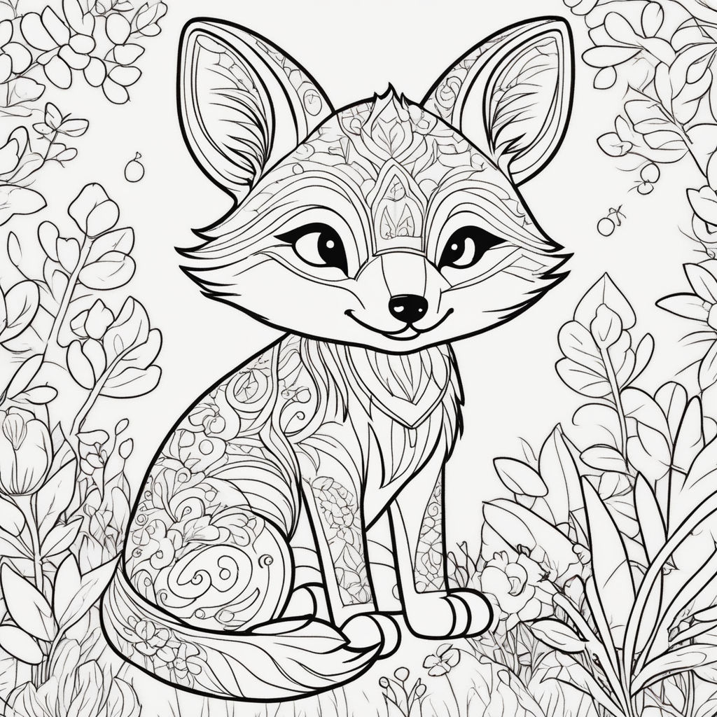 Coloring Book for Children Depicting a Cartoon Fox. Cute Little