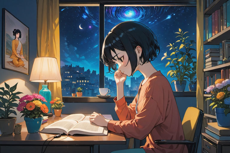 lofi girl,girl with earphone , from anime, evening t