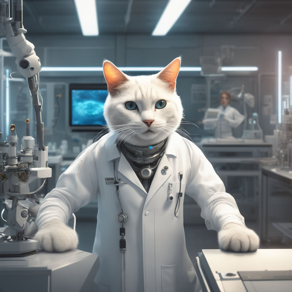 a humanoid cat wearing a scientist white coat, digital, Stable Diffusion