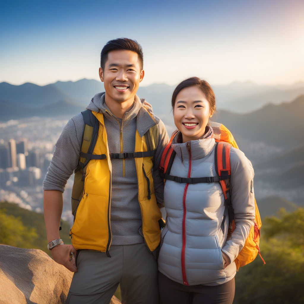 Hiking in the mountains in little Asian. Woman traveler with a