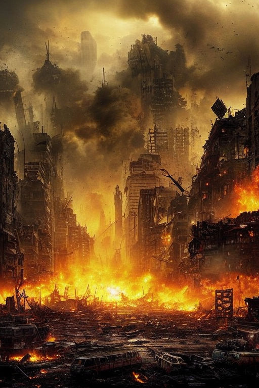 destroyed city on fire wallpaper