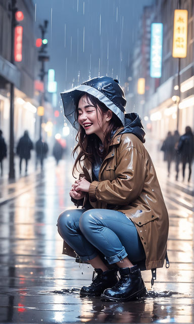 happy girl in the rain