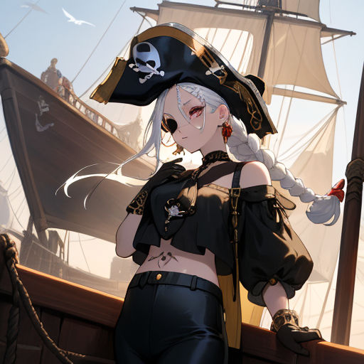 Pirate captain woman blueish black - AI Photo Generator - starryai