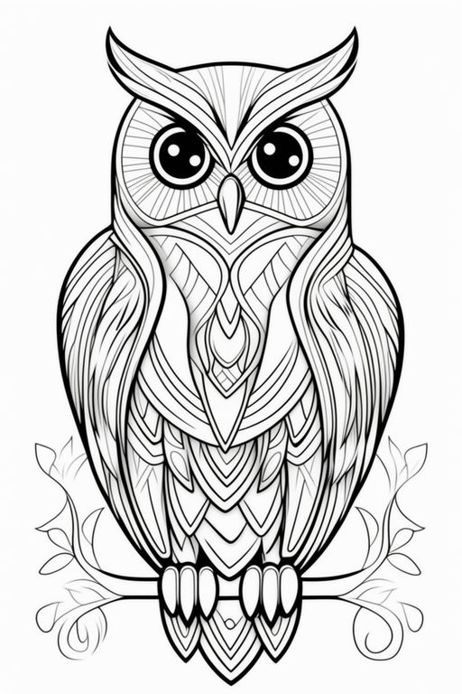 owl drawing black and white simple