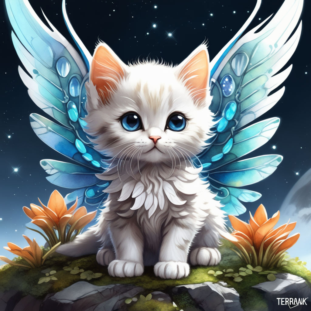 A mythical creature with ragdoll cat, wings - pokemon inspired