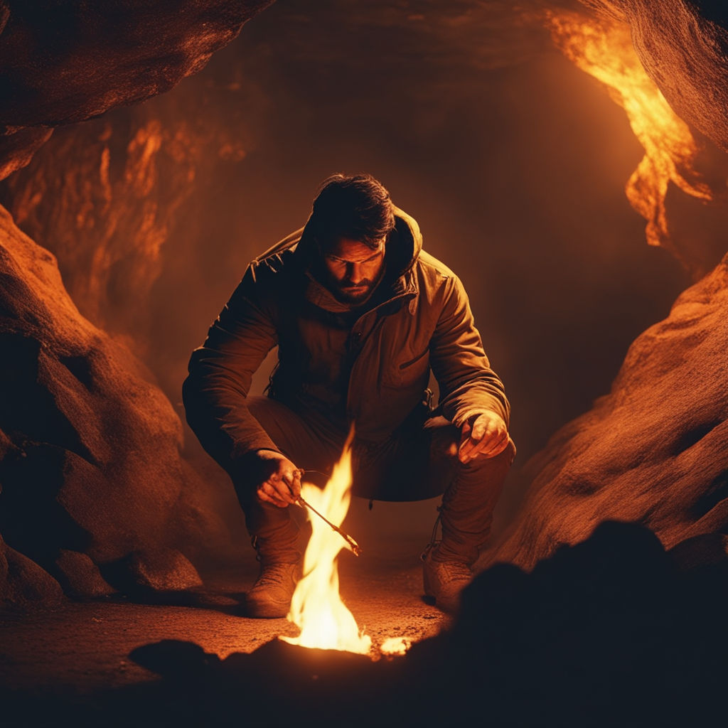 fire torch in cave