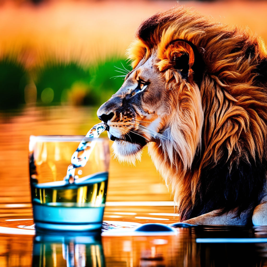 lion drinking water meme