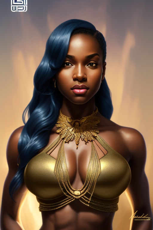 Portrait of a dark-skinned beautiful woman with large breasts and