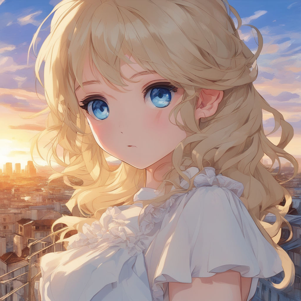 2d anime girl long curly white hair blue eyes  Playground AI