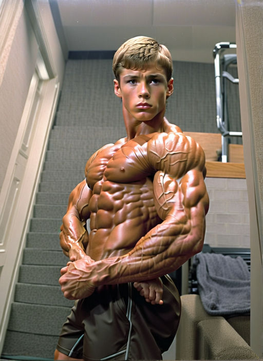 Young and cute teen blonde IFBB bodybuilder performing a chest flex on  stage. huge muscles - Playground