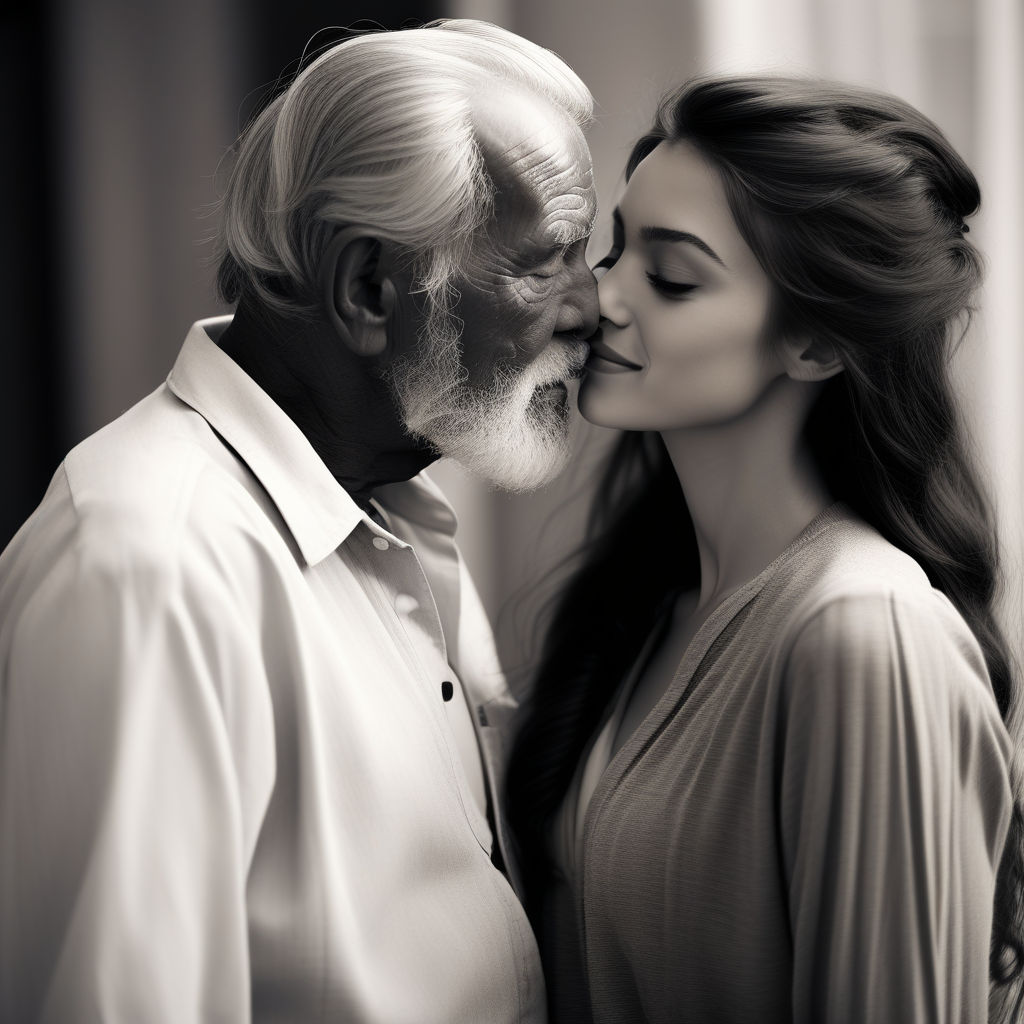 indian young actress kissing ugly elderly man Couple Standing in
