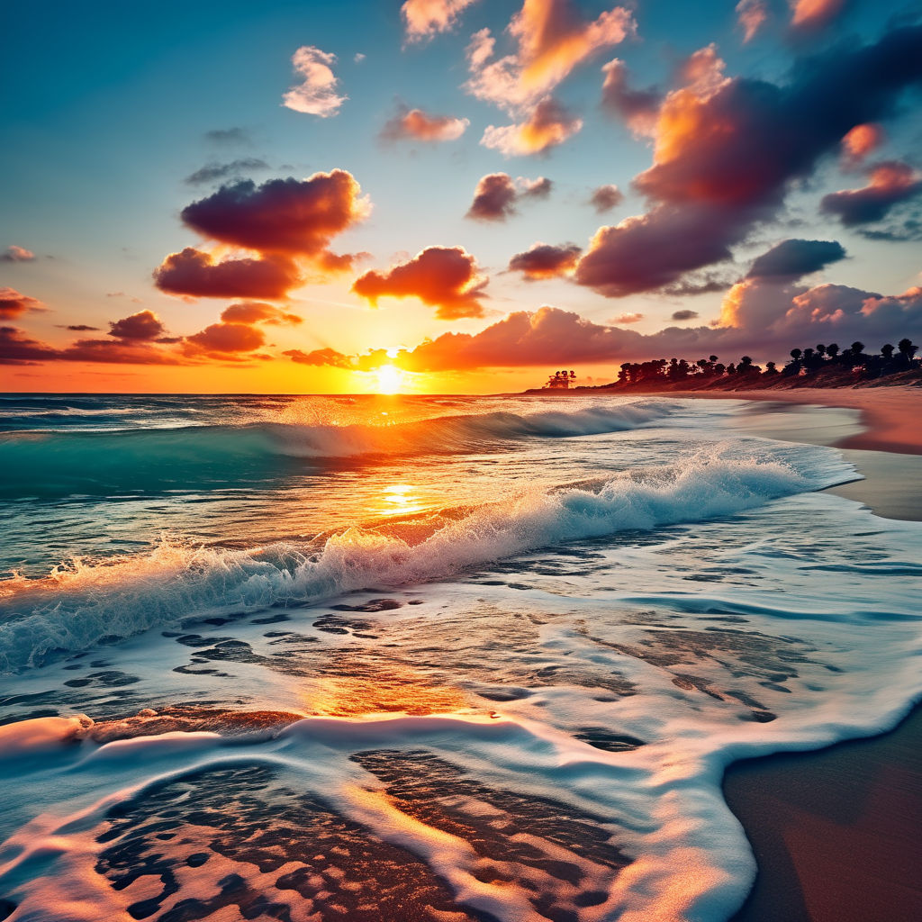 beautiful sunset over the ocean by the beach - Playground