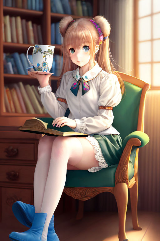 Anime girl working at her desk Cute drawing of a young woman sitting at  her computer