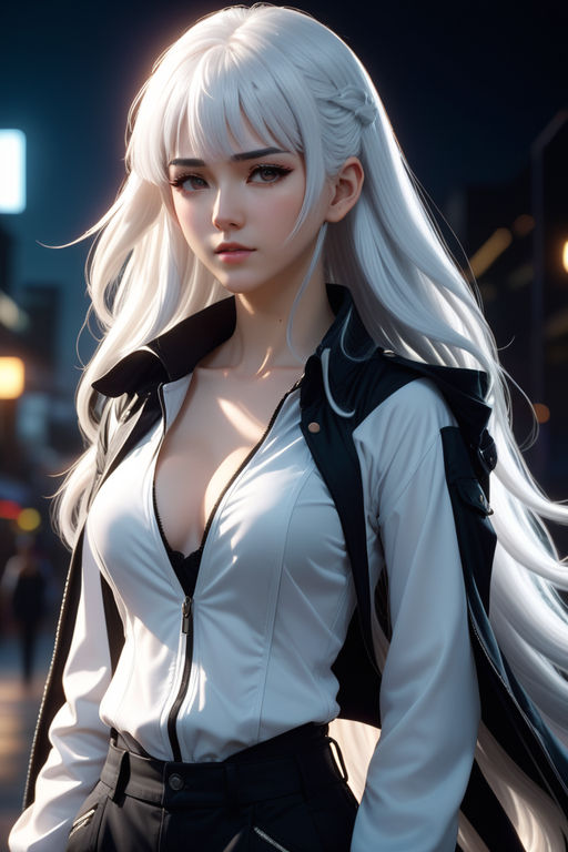 girl beautiful anime style white hair - Playground