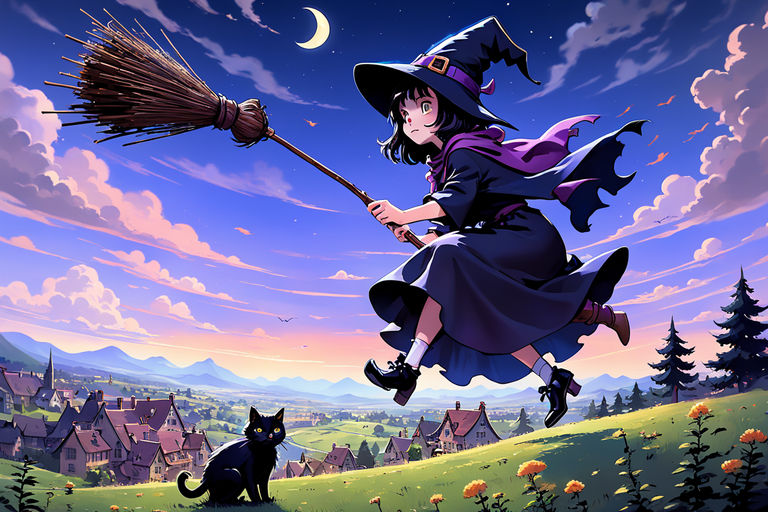 scared-fish939: A magical girl using her powers while flying in the air on  a broom