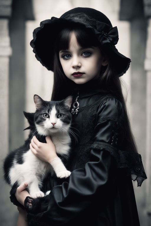 Cherry - Elegant Gothic Lolita EGL Girl with Creepy Pet Rag Doll Rabbit Big  Eyes Gothic Art Print