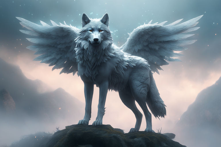 blue wolf with wings