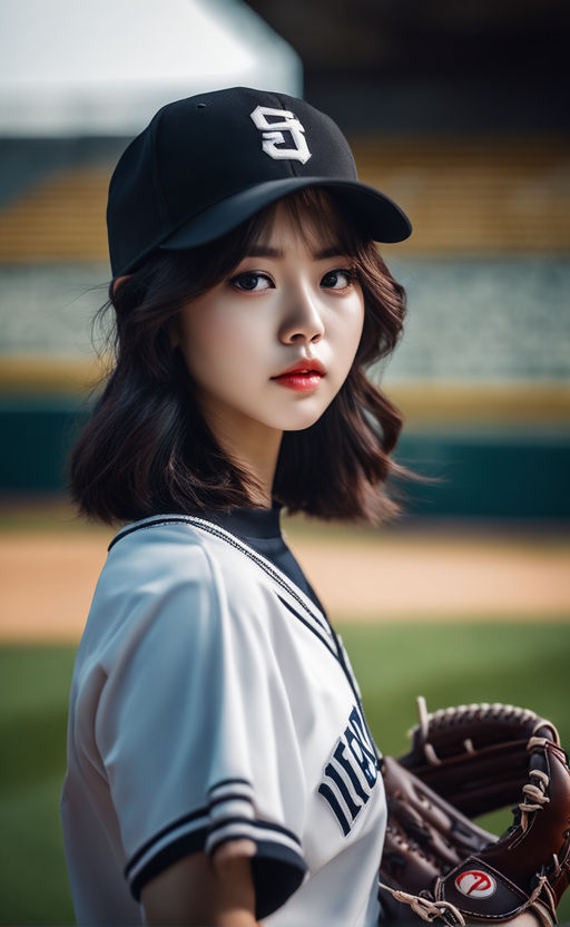 Young pretty sensual and glamorous bad girl baseball player during baseball  game - Playground