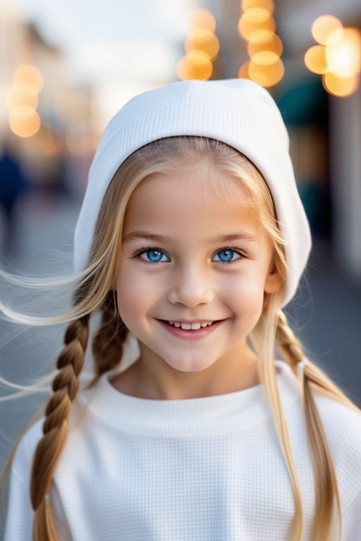 Beautiful blonde young model, cute girl, in white dress on a white