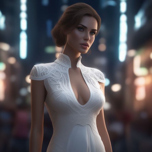 futuristic goddess in white halter see-through dress - Playground