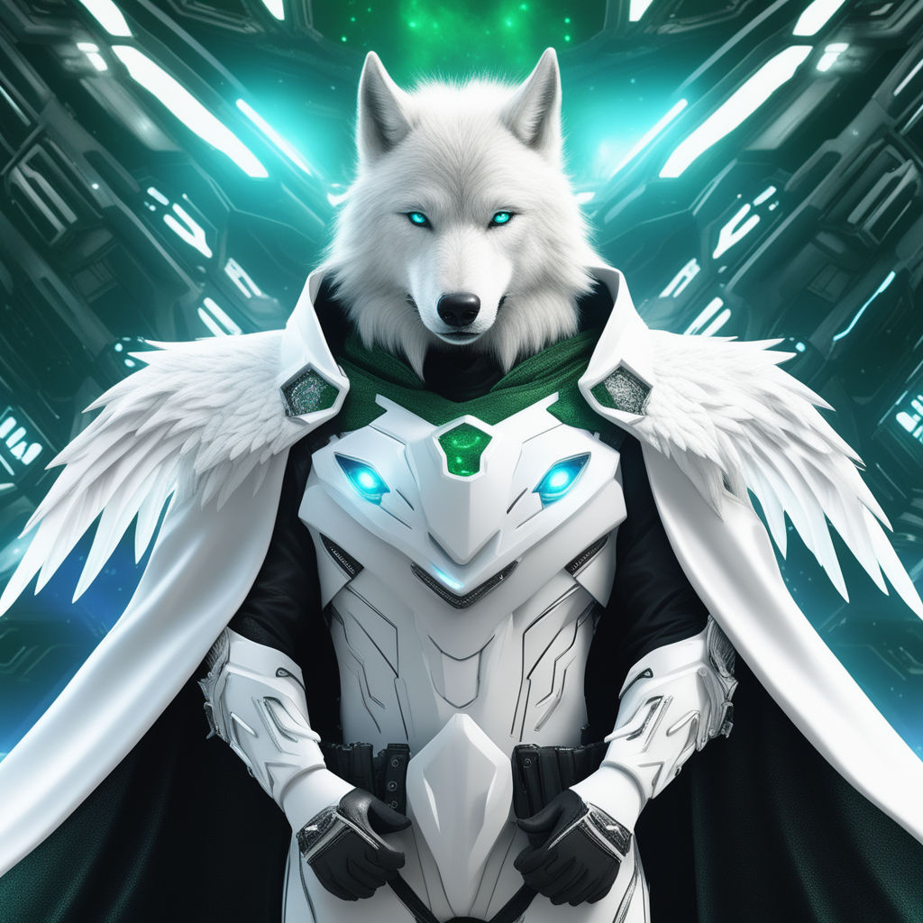 anime black and white wolf with wings