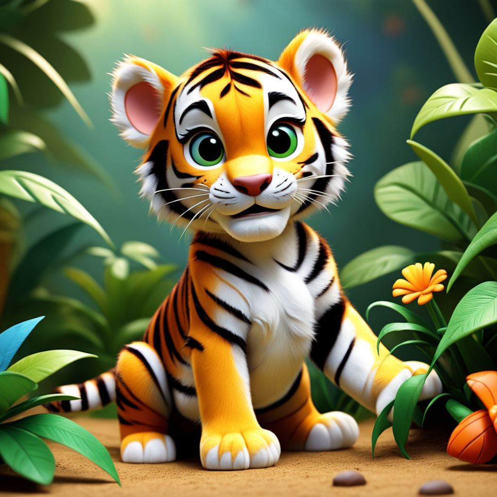 a baby tiger on the jungle with sad eyes. Lonely baby - Playground