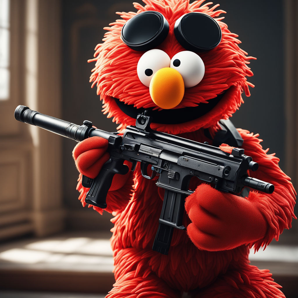 elmo with a pistol