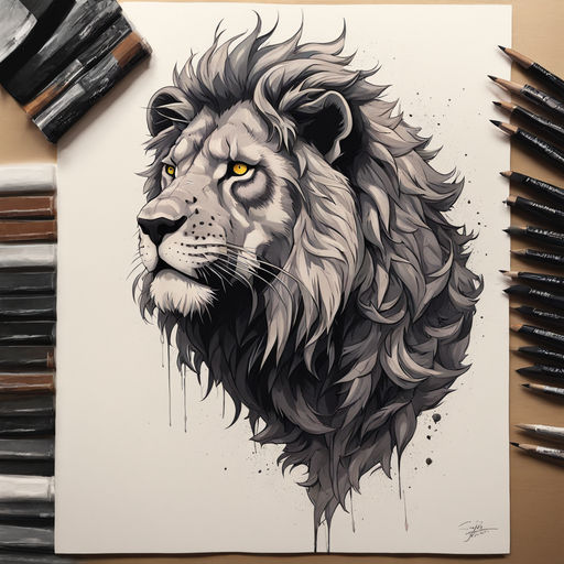 Lion Tattoo Style Steampunk Graphic · Creative Fabrica