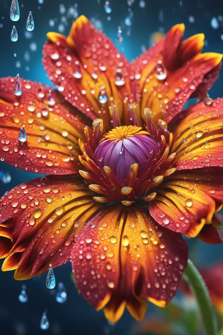 water drop on flower painting