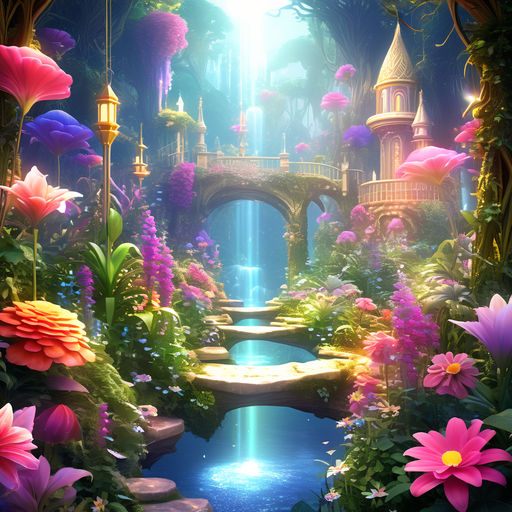 KREA - a mystical wonderland, high fantasy, magical elements, vibrant  colors, lush landscape