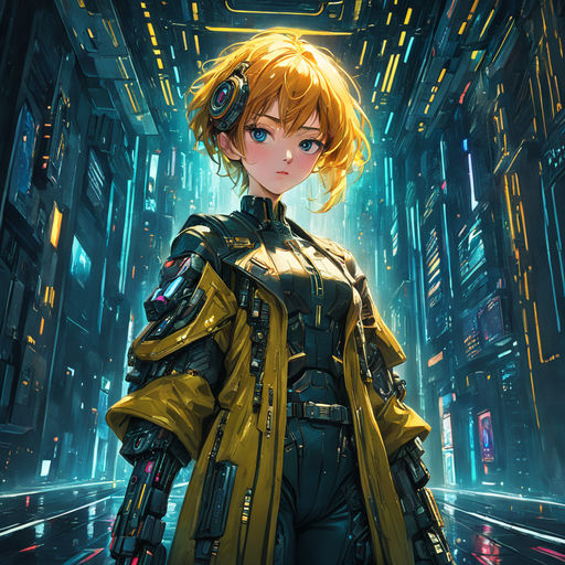 portrait Anime cyborg girl, cyberpunk, cute-fine-face,, Stable Diffusion