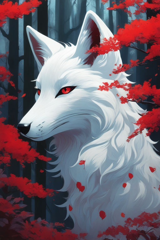 anime white wolf with red eyes