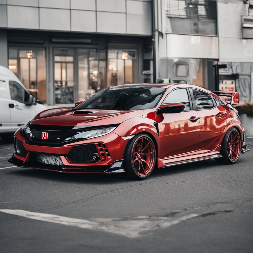 slammed honda civic red