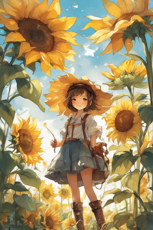 Anime Girl While Sunflower Garden Stock Illustration 2286125761 |  Shutterstock